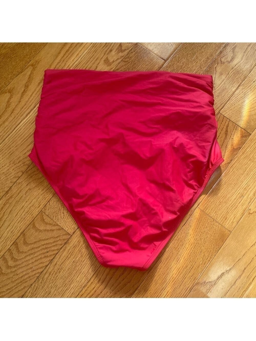 Athena Women's Red Solid Elastic High Waist Stretch Ruched Swimming Brief Sz L - Picture 4 of 7
